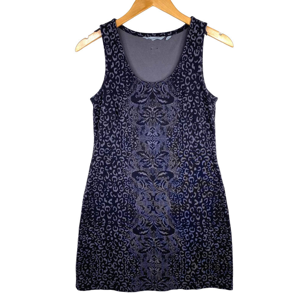 Athleta Shayla Animal Print Black Gray Ponte Sleeveless Racerback Dress Size XS
